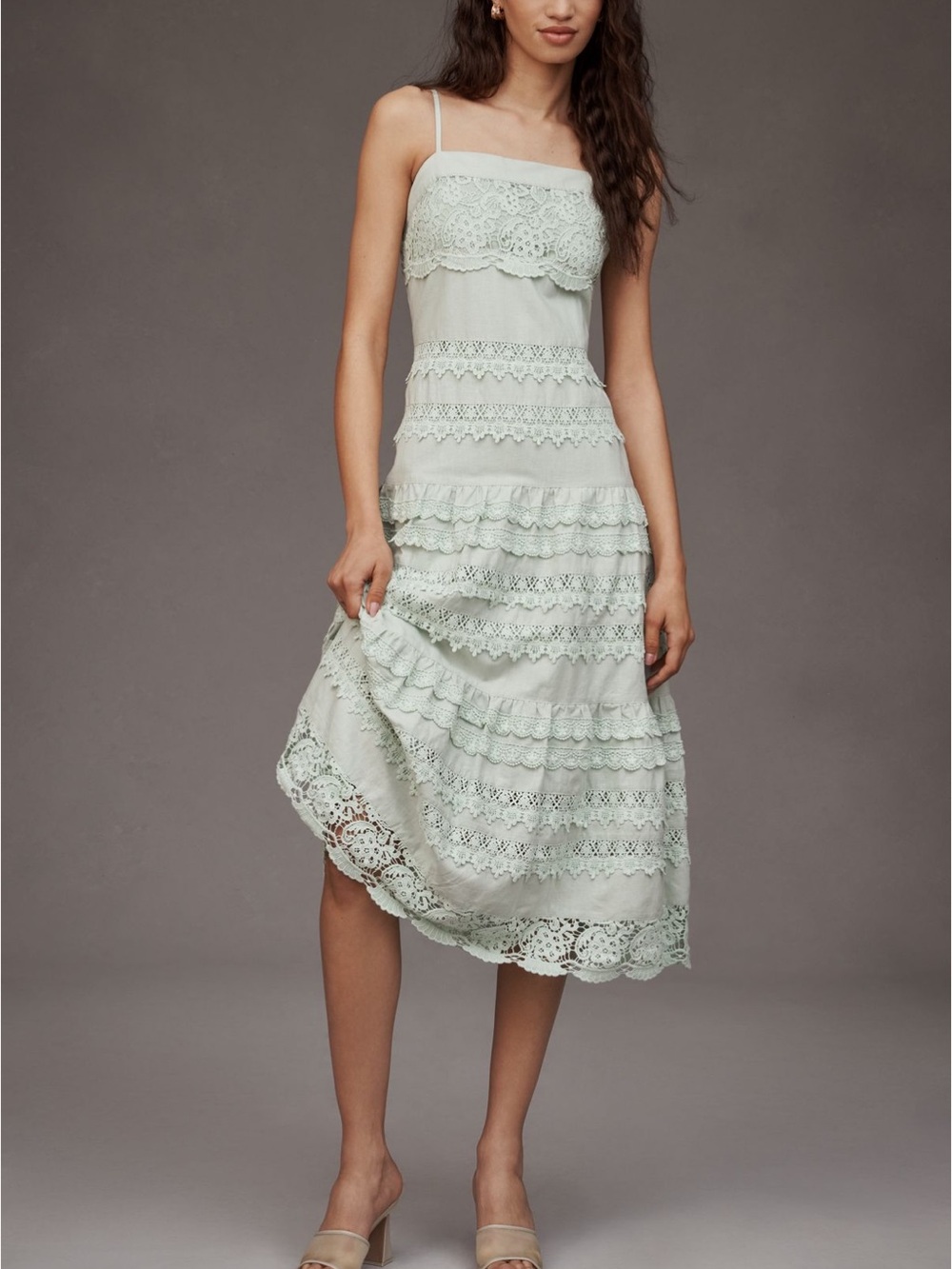 Anthropologie Endless Rose Linen Blend Sleeveless Square-Neck
A-Line Midi Dress